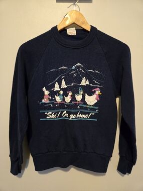 Vintage Navy 'Ski! Or go home!' Graphic Sweatshirt